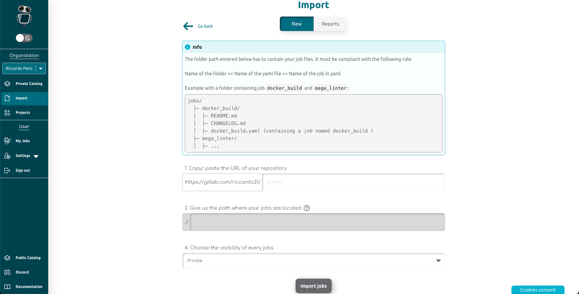 Picture of the admonition un the import job page