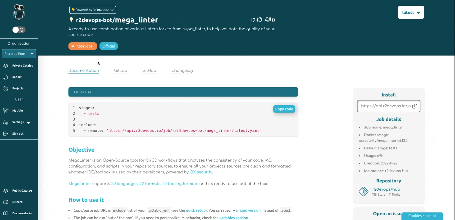 Gif of the new Changelog tab in the job page