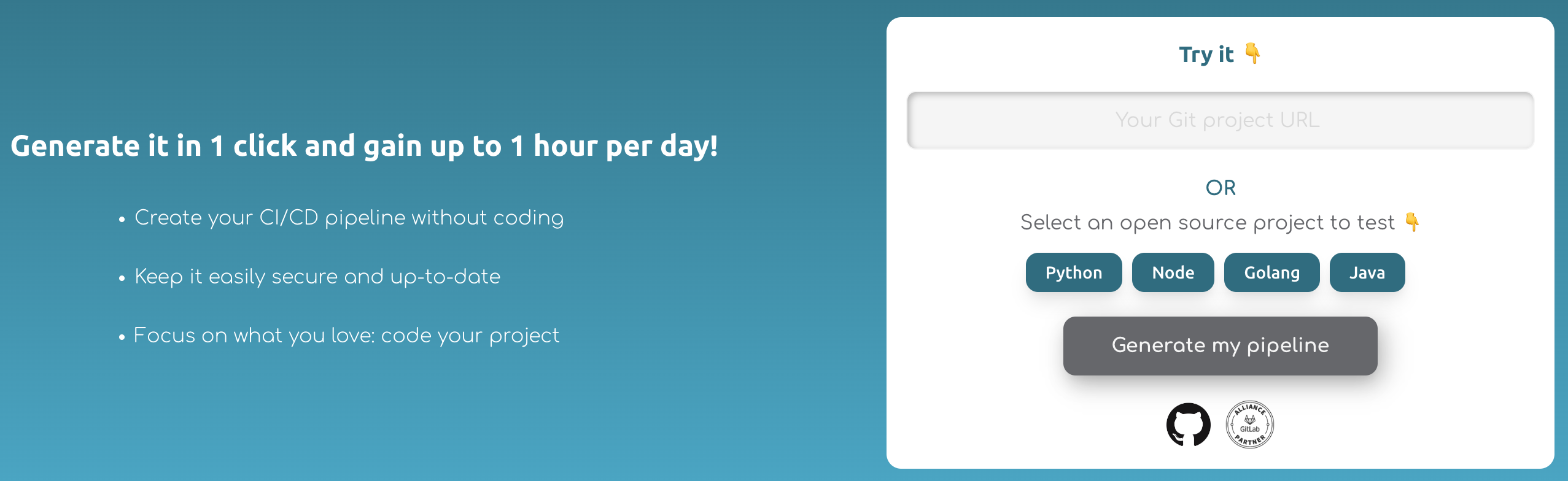 Pipeline Generator on R2Devops Home Page