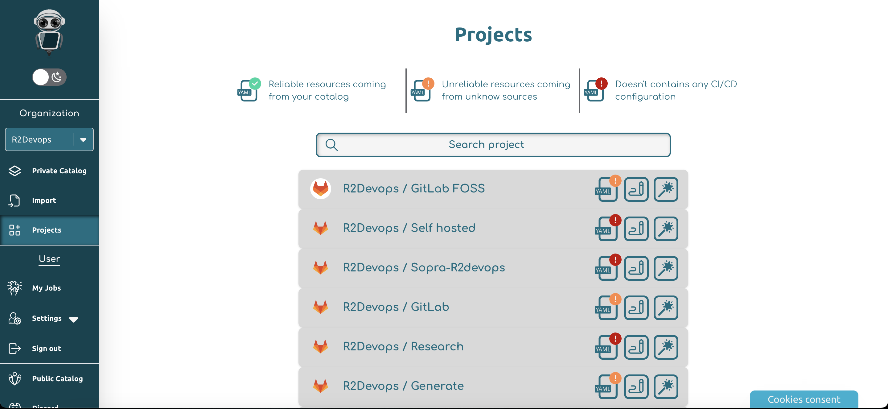Image of the searchbar in projects page