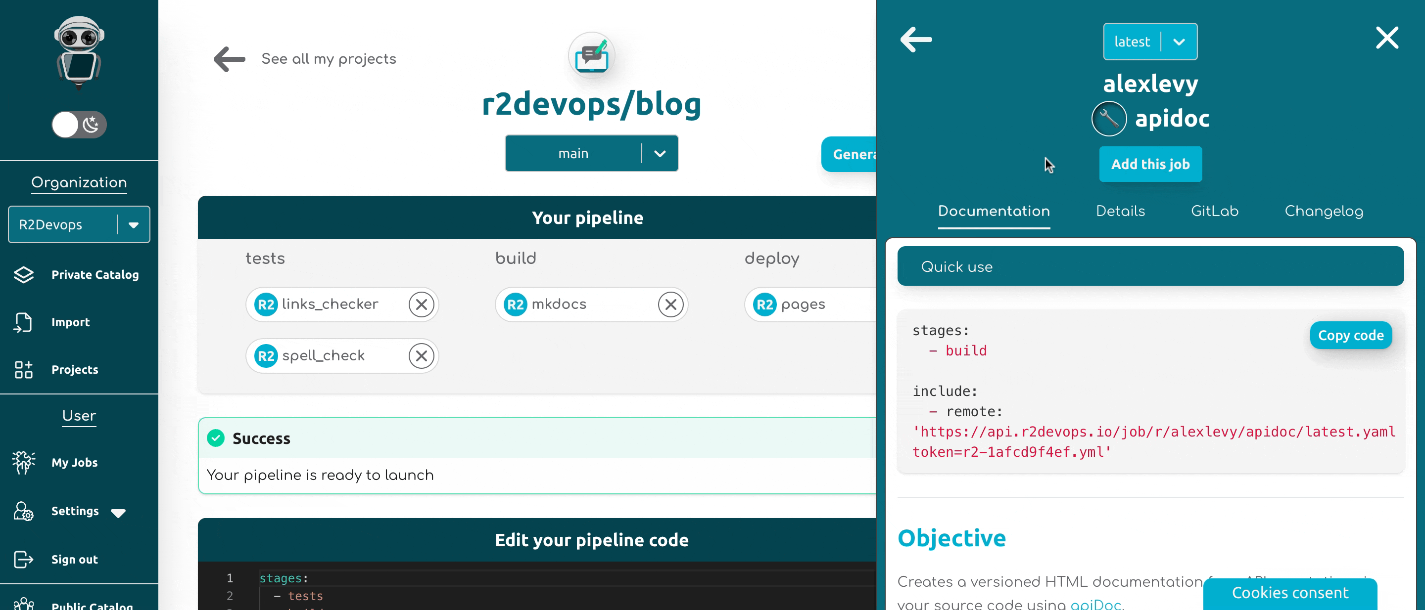 Gif of the tabs inside the hub sidebar of the Playground