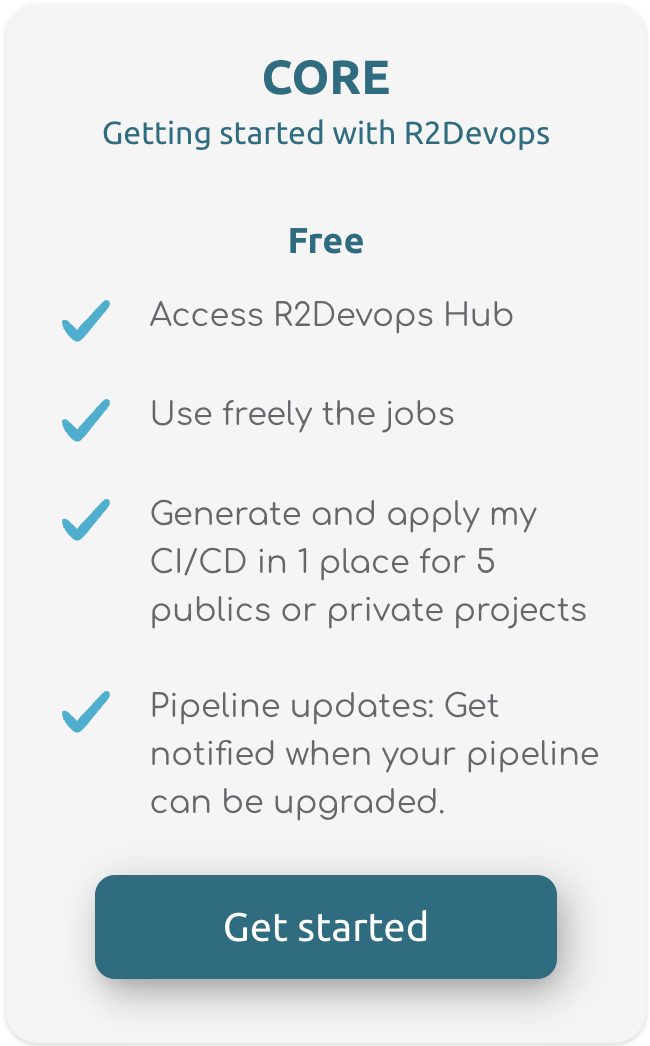 CORE license in R2Devops