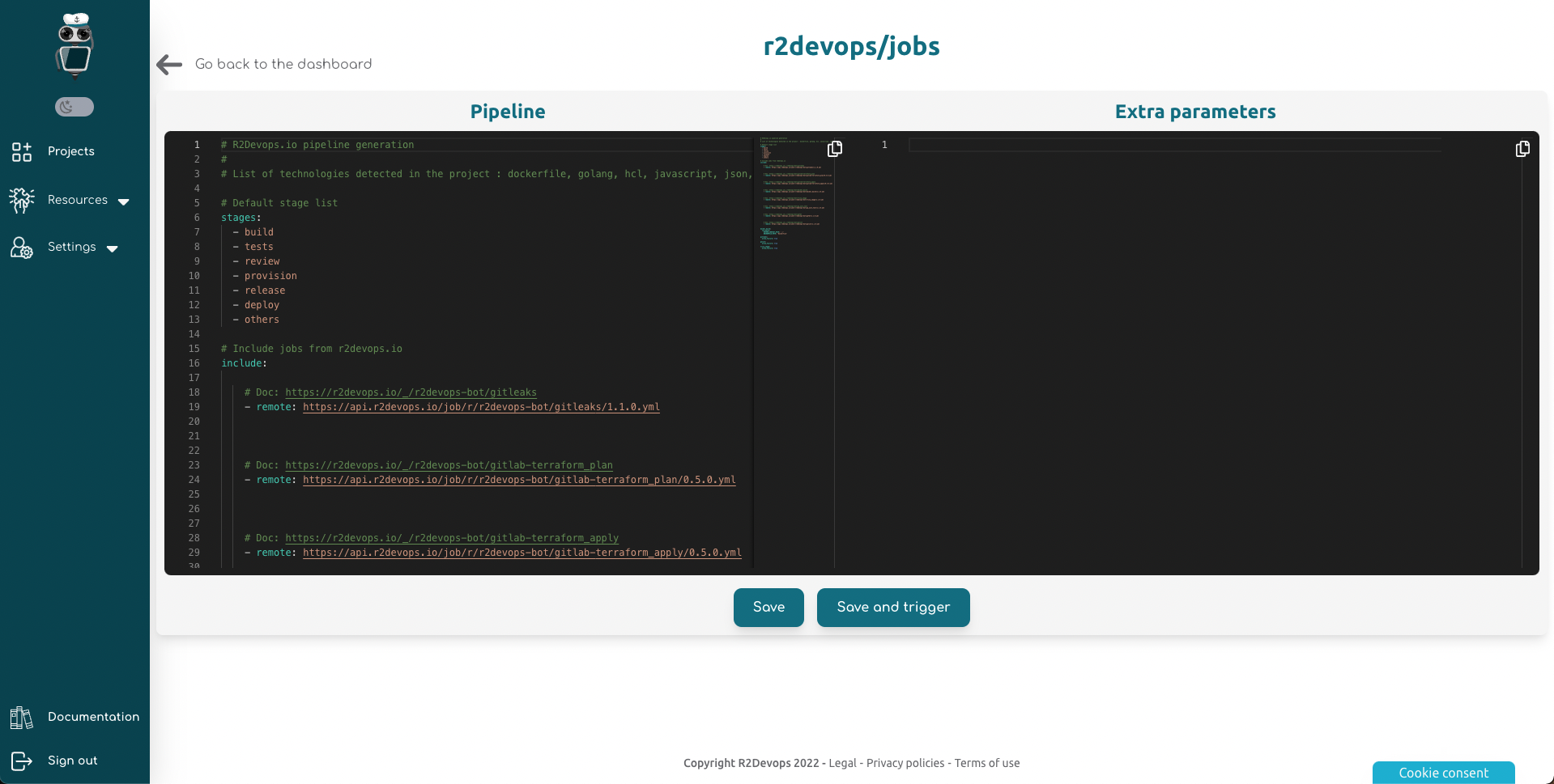Save and trigger after customization in R2Devops