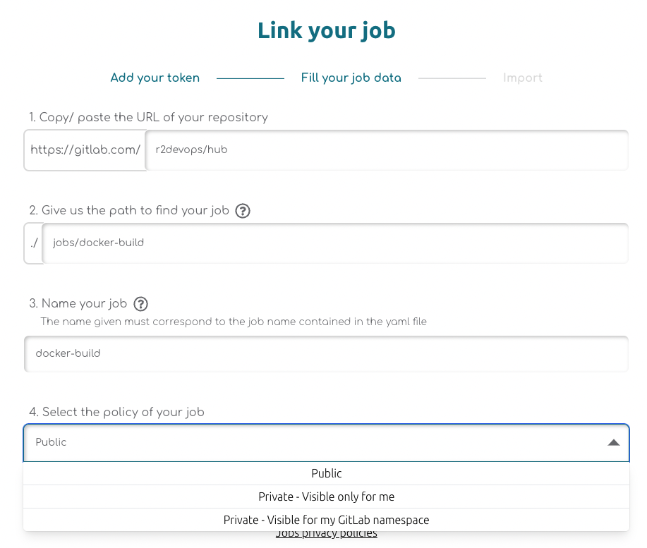 Link a private job on R2Devops