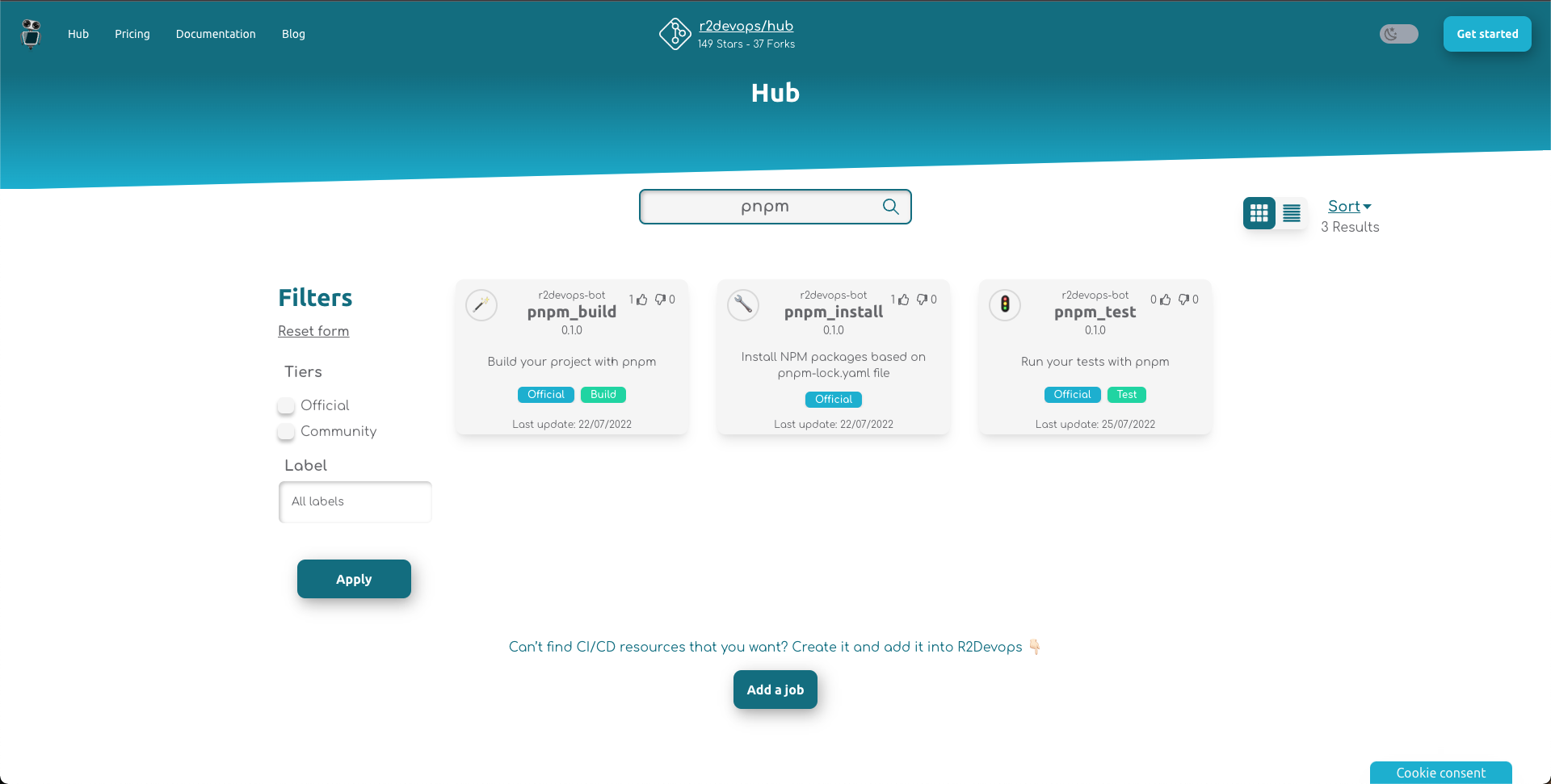 All the pnpm jobs in R2Devops